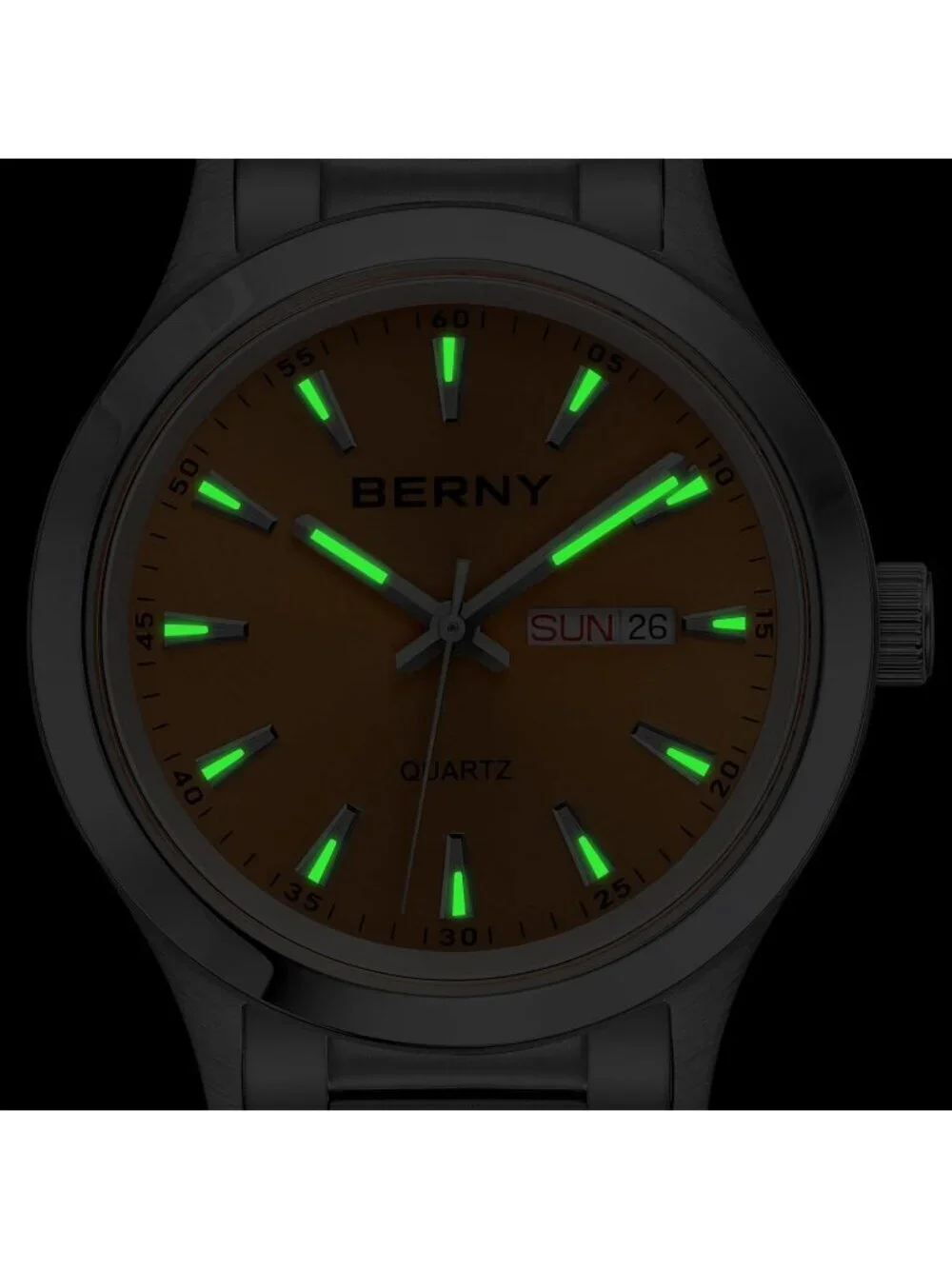 Mens Orange Stainless Steel Quartz Waterproof Luminous Silver-Tone Classic Watch